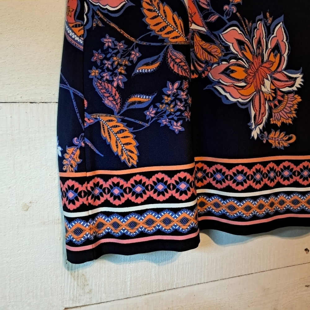 Vince Camuto Navy Blue Floral Sheath Dress 3/4 Sleeve 12 - Picture 4 of 8